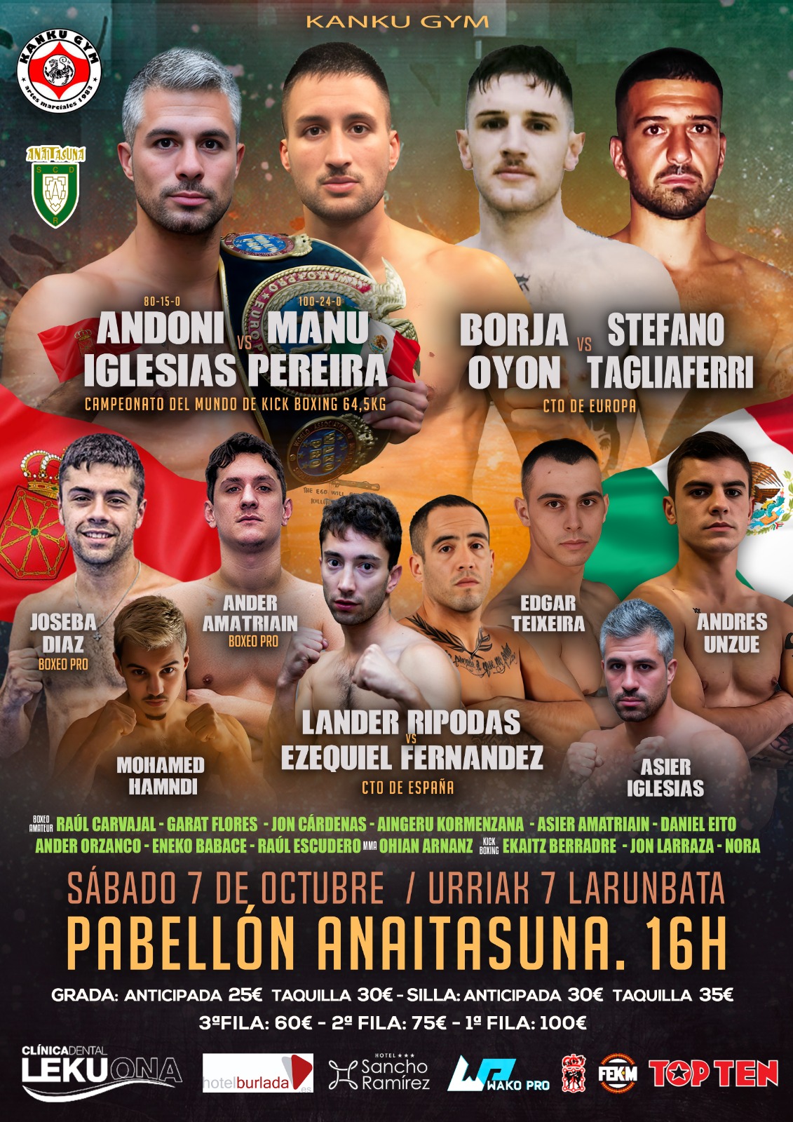 Cartel completo velada 7 de octubre en Anaitasuna. &iexcl;El espect&aacute;culo est&aacute; servido!